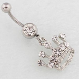 Elegant Silver Crown Belly Ring